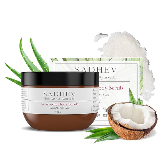 Sadhev Natural and Ayurvedic Coconut and Aloe Vera Body Scrub For Cleaning Dirt, Dead, and Damaged Skin Cells, Improve Skin Tone