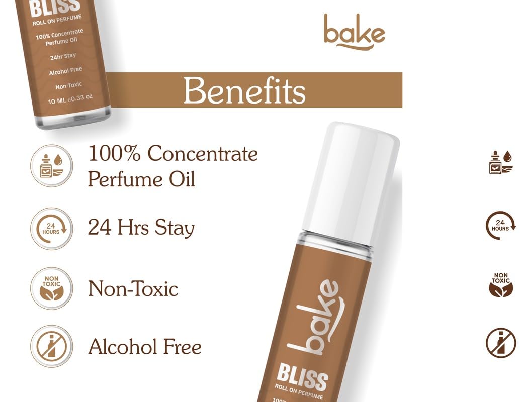 BAKE Bliss Attar Oil Concentrated Perfume Oil Roll on Fragrance| 24 Hours Stay & Alcohol Free | Unisex,Passion Fruit | 10ml