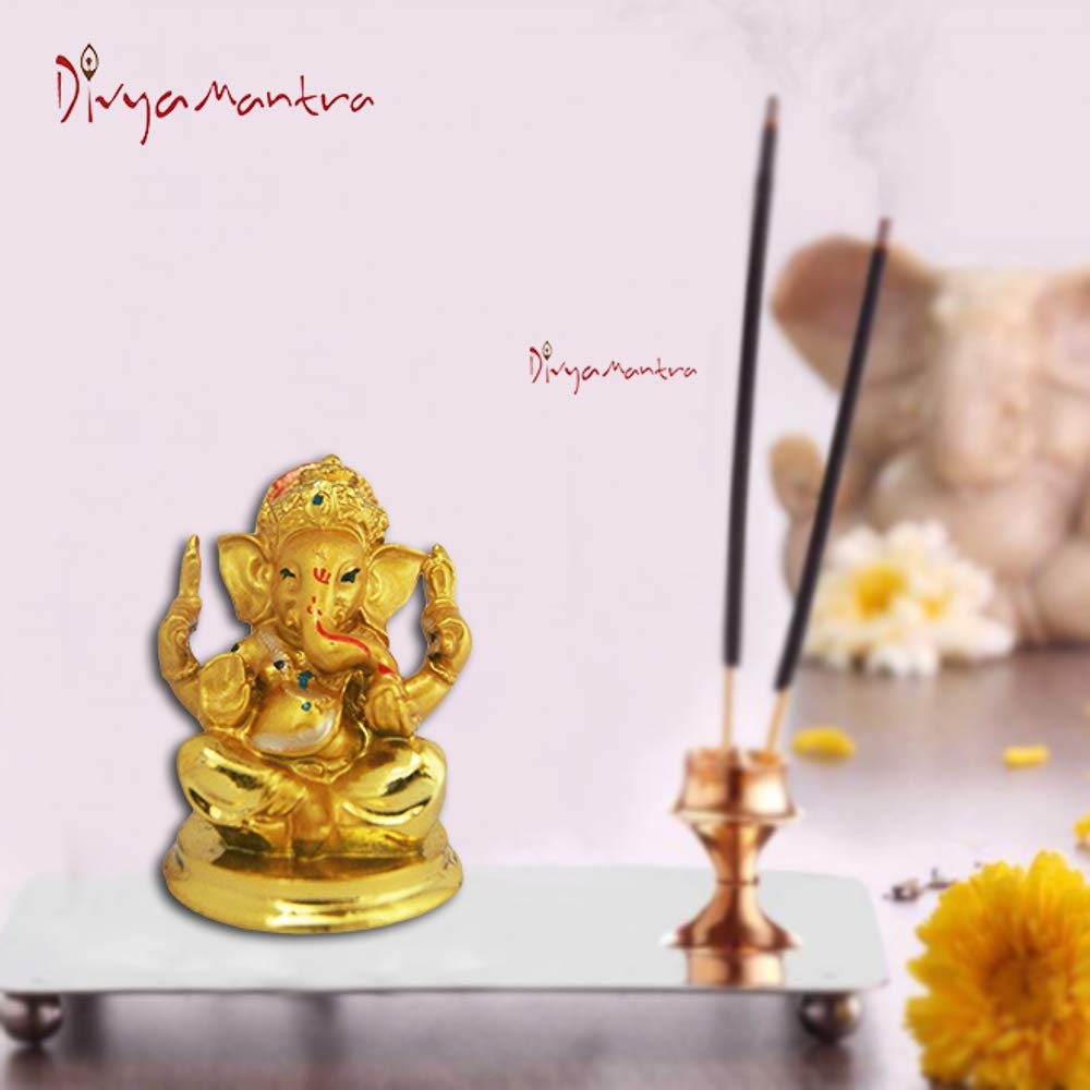 Hindu God Ganeshji Idol Sculpture Statue Puja/Car Dashboard Murti for Good Luck Financial Prosperity