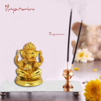 Hindu God Ganeshji Idol Sculpture Statue Puja/Car Dashboard Murti for Good Luck Financial Prosperity