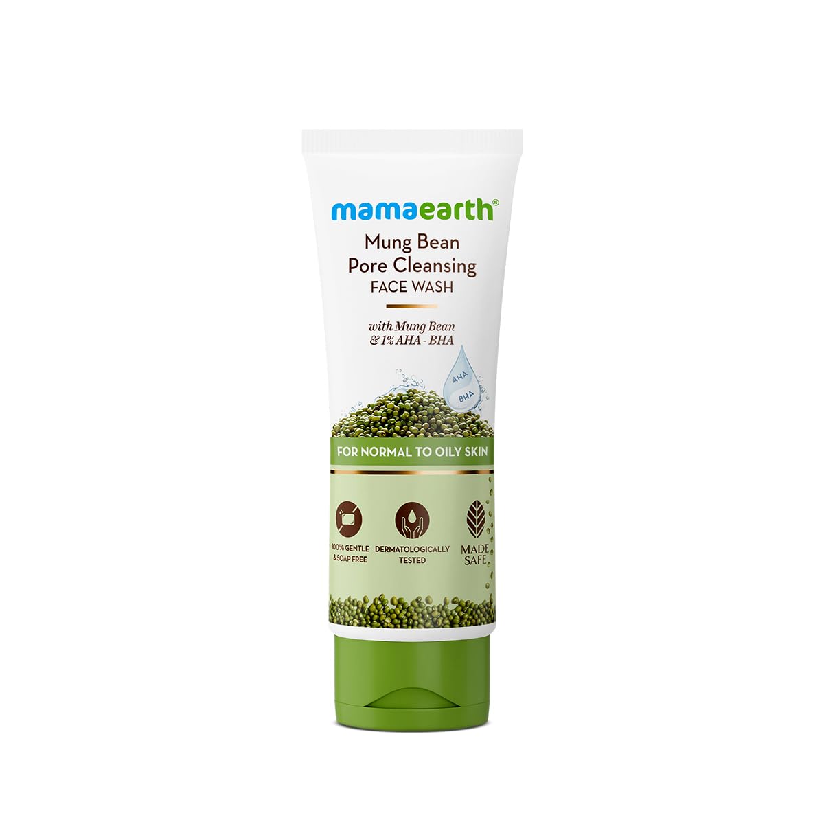 Mamaearth Mung Bean Pore Cleansing Face Wash with Mung Bean, AHA & BHA - 100 ml | For Normal to Oily Skin | India's 1st 100% Soap-Free Face Wash for Deep Pore Cleansing | Made Safe Certified | Oil Control | Tan Removal