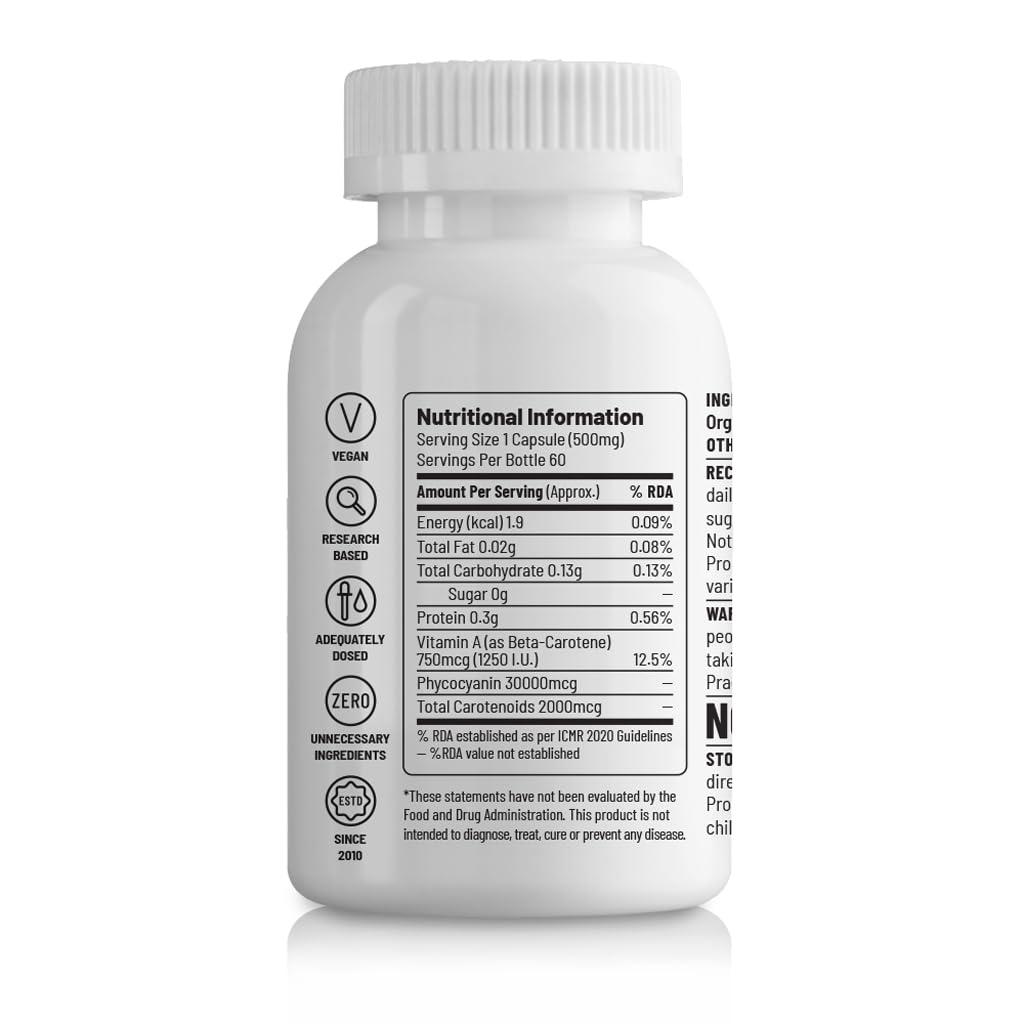 Zephivo Unived Spirulina for Health & Immunity, only Spirulina & nothing else - 60 Vegan Capsules
