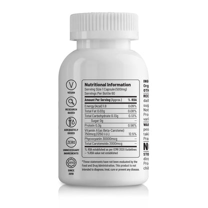 Zephivo Unived Spirulina for Health & Immunity, only Spirulina & nothing else - 60 Vegan Capsules
