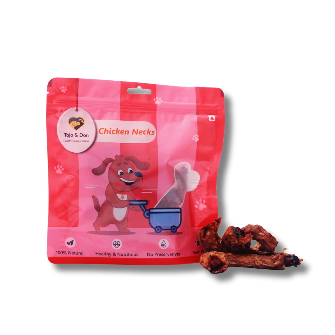 Tojo & Don Premium Dehydrated Chicken Necks for Dogs, 100 g | Single-Ingredient 100% Natural Chicken Treats | No Preservatives | Crunchy Dental Chews for Puppies & Adult Dogs
