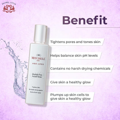 Mitchell USA AGELESS Alcohol Free - Facial Toner | Removes Dirt & Makeup | Balance skin pH | Lotus Seed Extract, Chamomile, Aloe Vera & Cucumber Extract | For Women and Men | For All Skin Type | 100ml