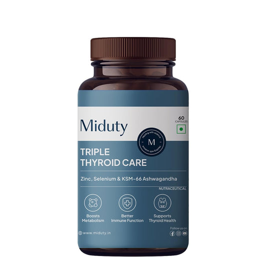 Zephivo Miduty Palak Notes Triple Thyroid Care Supplement - Rapid Action Formula - KSM-66 Ashwagandha - Sea Kelp - Zinc - Vitamin B1-Selenium-L-Tyrosine - Supports Thyroid Health - Good mood - 60 Capsules