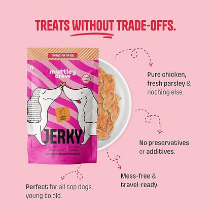 Muttley Crew Chicken & Parsley Dog Jerky with Real Lean Chicken Meat | Healthy Adult Dog Treats for Easy Digestion | All Natural, Grain-Free, Gluten-Free (50 Gram)