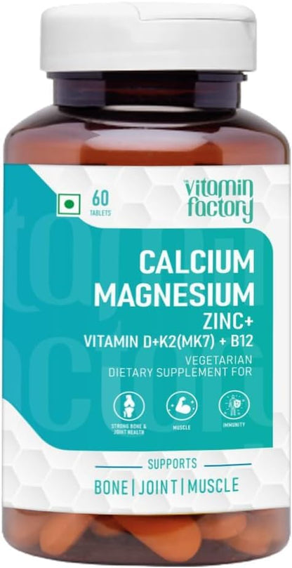 The Vitamin Factory Vitamin Factory Calcium Magnesium Zinc Tablets D3 K2 B12 | 60 Veg Tabs | 1000mg Calcium Citrate, gentle on stomach; bone, joint & muscle support for women & men; vegetarian, D3 K2 B12