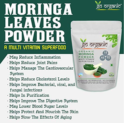 Go Organic Pure Moringa Leaf Powder 250g | Organic Moringa Oleifera Superfood for Immunity & Energy Boost | Natural Leaf Powder | For Good Health