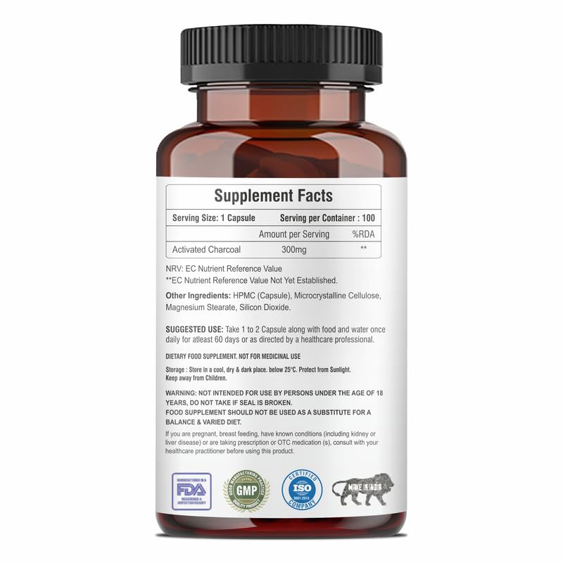 Activated Charcoal | Helps in Digestion, Bloating, Liver & Kidney Detox | 100 Veg Capsules