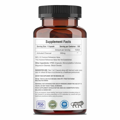 Activated Charcoal | Helps in Digestion, Bloating, Liver & Kidney Detox | 100 Veg Capsules