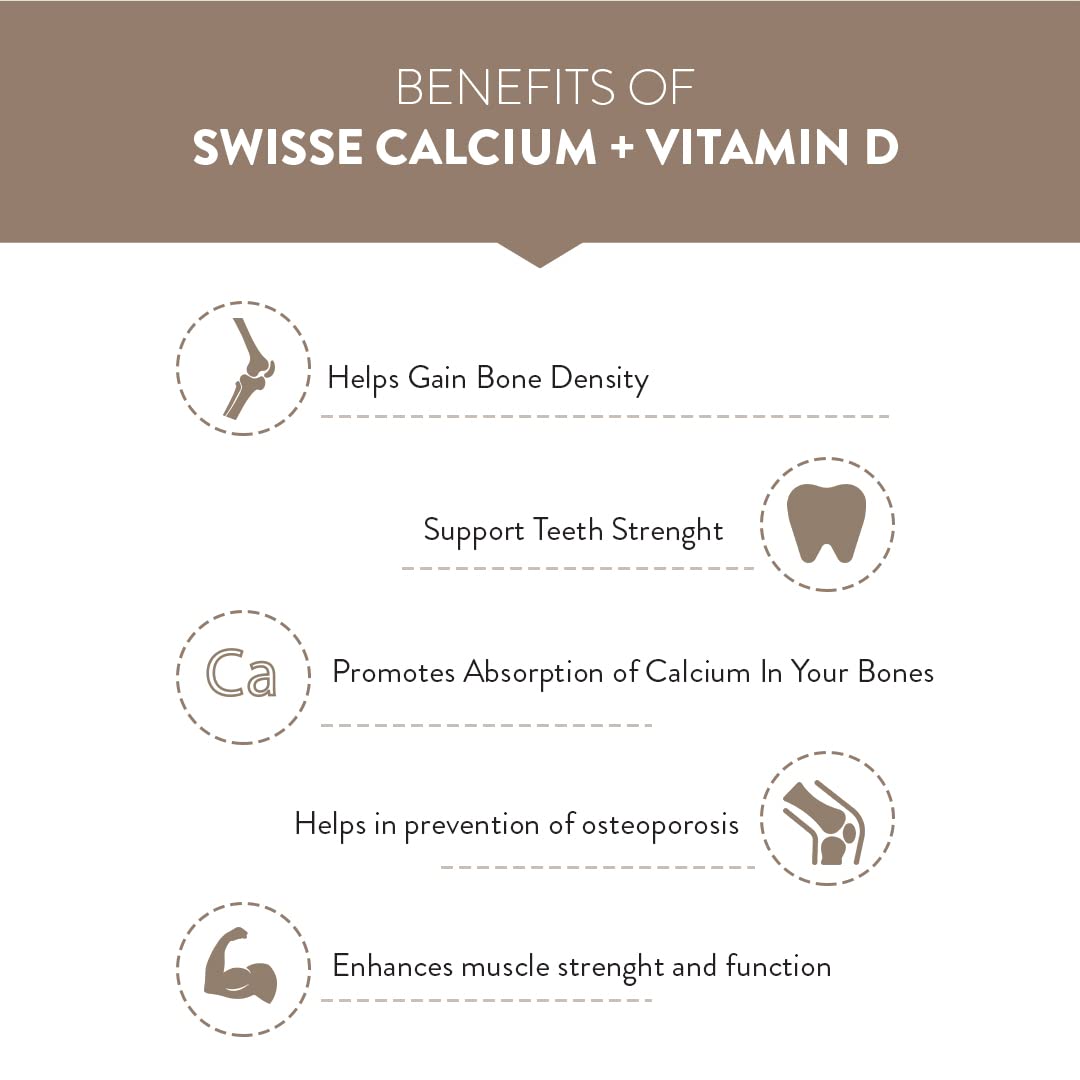 Zephivo Swisse Calcium + Vitamin D - Supports Stronger Bones, Immunity & Muscle Health, Manufactured In Australia - Pack of 90 Tablets (1 Tablet Per Serving)