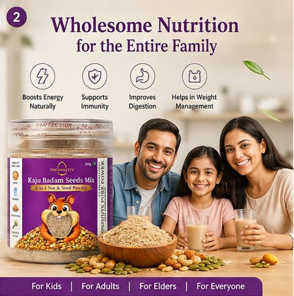 Thodanutty Kaju Badam Seeds Mix (Dry Fruits & Seeds Powder) 150g | Almonds, Cashews, Walnuts, Pumpkin & Chia Seeds | Healthy Nut Mix | 0% Preservatives | Rich in Protein & Fiber