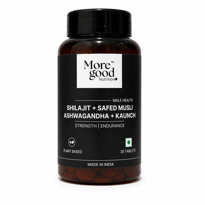MoreGood Nutrition Pure Shilajit Ashwagandha Tablets for Men with Safed Musli Kaunch Beej Gokshura Akarkhara Ayurvedic Herbal Supplement for Energy Stamina Strength and Daily Wellness 60 Tablets