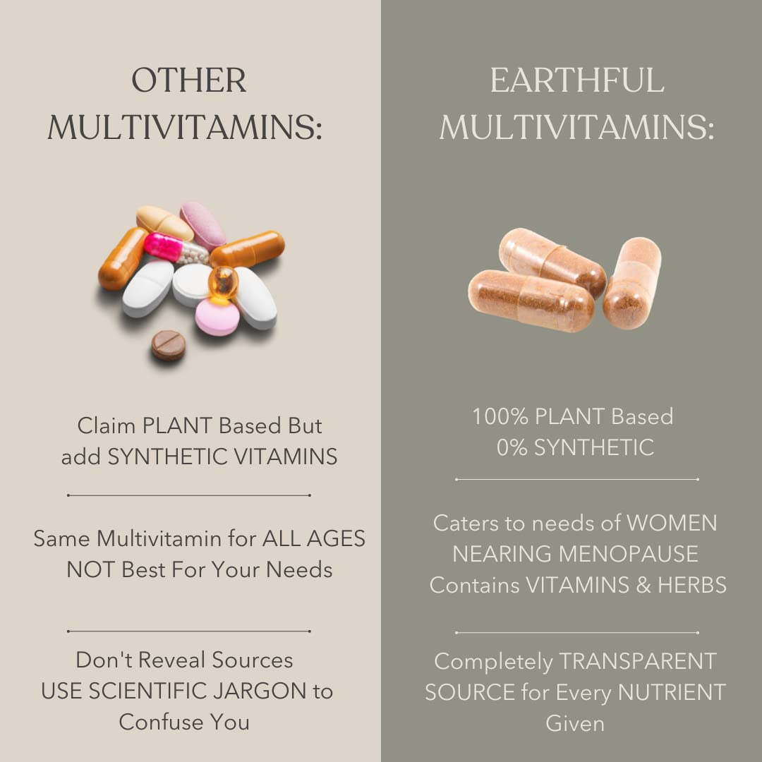 Zephivo Earthful Multivitamin for Women 40+, 50+, Nearing Menopause | Improved Immunity, Hormonal Health, Skin, Hair & Bone Health | 100% Natural and Plant Based with 12 Vital Vitamins, Herbs | 60 Capsules