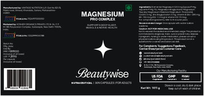 Beautywise TriTab Magnesium Complex | 6-in-1 High-Absorption Magnesium (Aquamin, Lipoza Bisglycinate) 355 mg & Co-Actives | Smart Timed-Release for Sleep, Muscle Recovery & Nerve Health | 30 Capsules