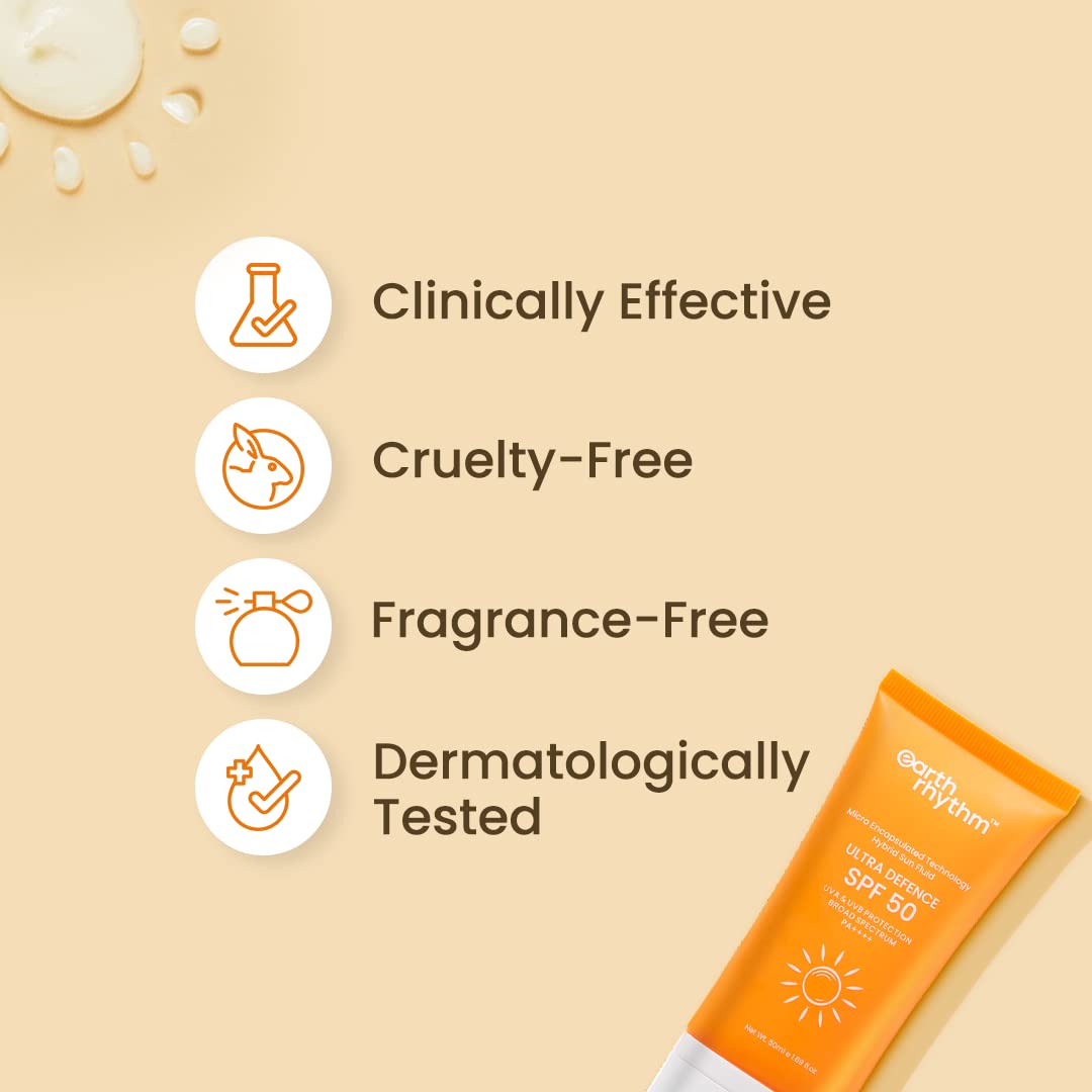 Earth Rhythm Ultra Defence Hybrid Sunscreen SPF 50 – UVA/UVB Defence, Water-Resistant, Matte, Oxybenzone-Free