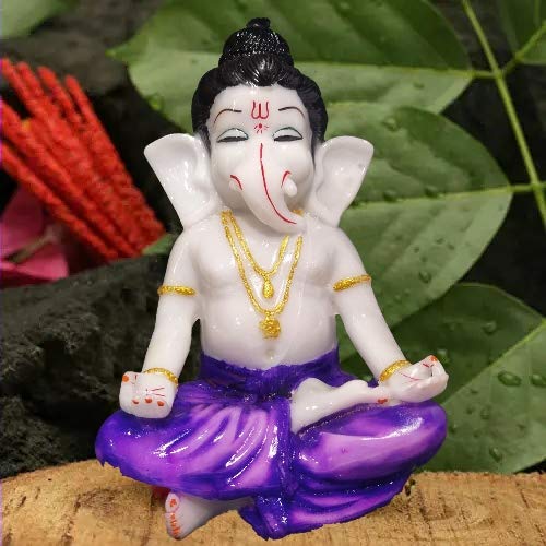Beautiful Vinayak Ji Statue Best for Home & Office Decor Size (Flute Vinayak) (Meditation Ganesha Blue)