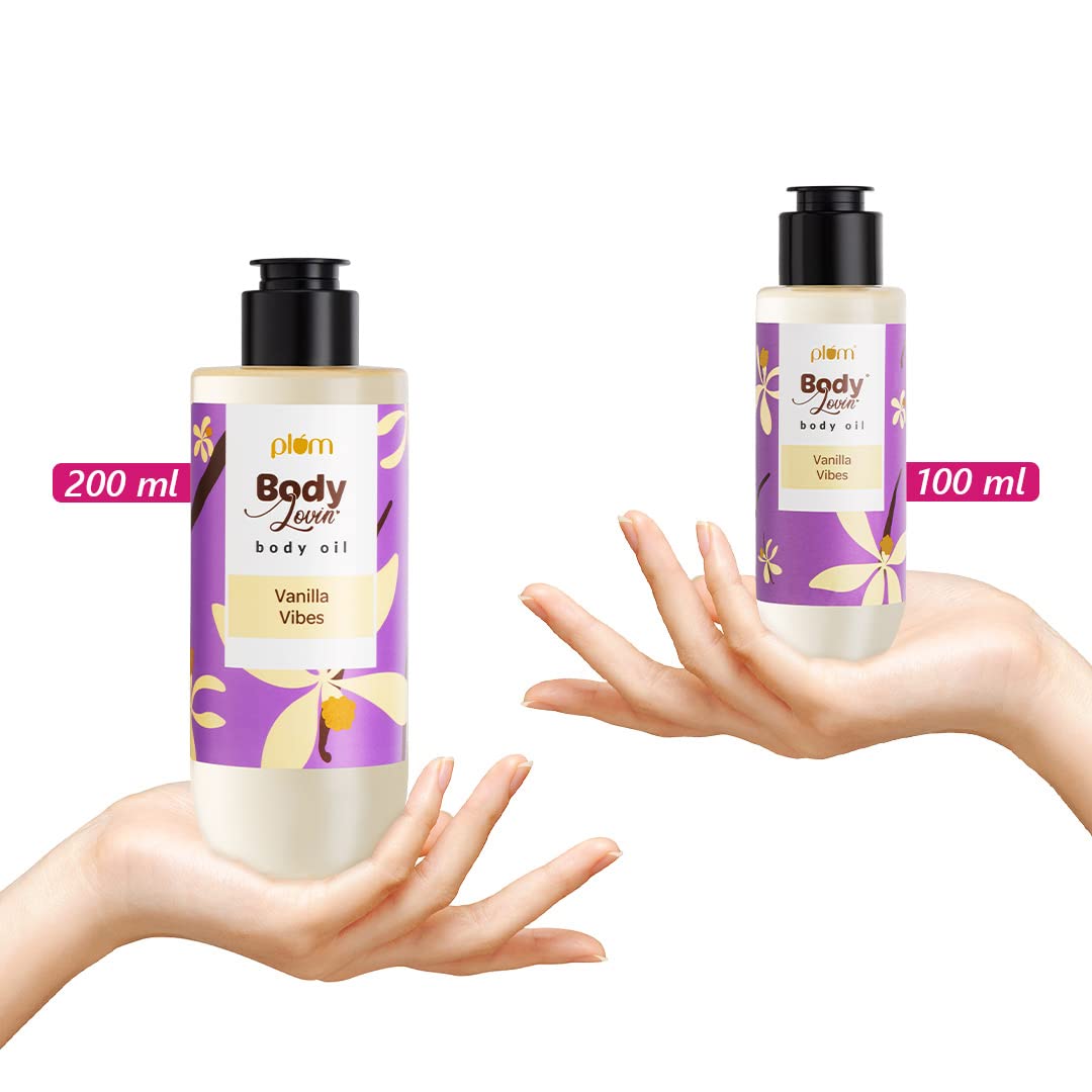Plum BodyLovin' Vanilla Vibes Body Oil | Intense Moisture & Instant Glow | Long Lasting Warm Vanilla Fragrance | Non-Greasy & Lightweight | Soft & Nourished Skin | For Dry To Very Dry Skin - 100ml