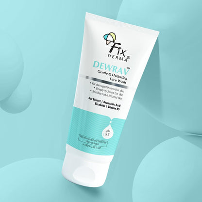 Fixderma Dewrav Gentle & Hydrating Face Wash with 6% Oats Extract, Hyaluronic Acid & Vitamin B5, Soothes Irritated Skin, Provides Hydration, Face Cleanser For Sensitive, Dry to Normal Skin,100Ml