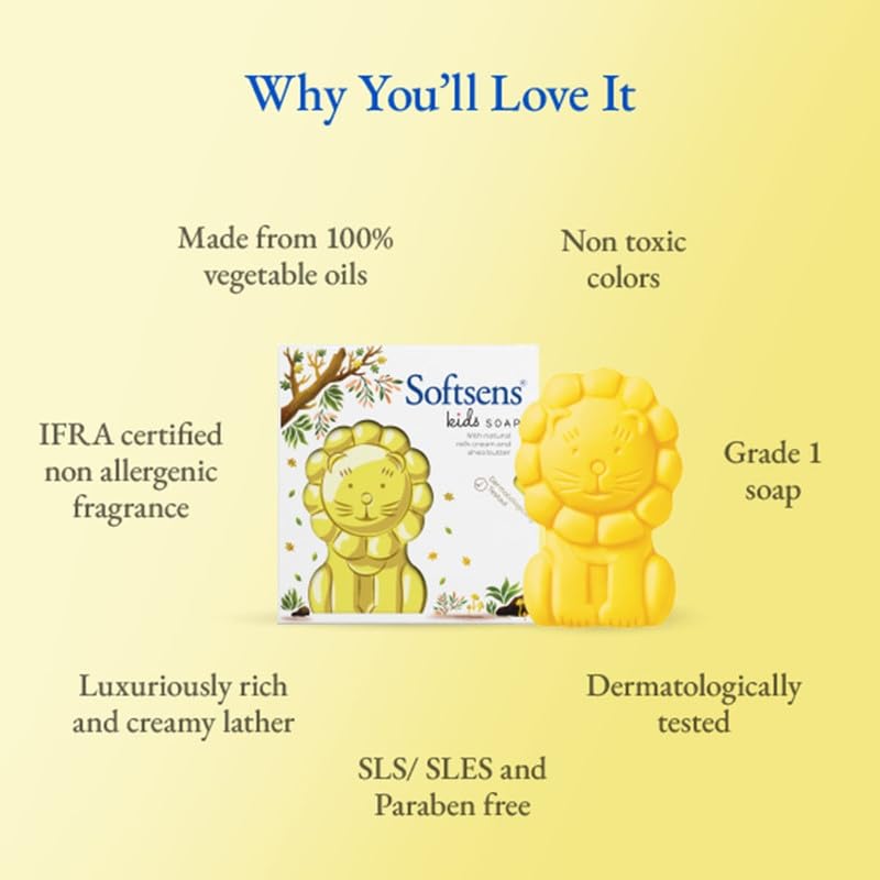 Softsens Kids Soap Samba 75g | Gentle Nourishing Care with Shea Butter & Natural Milk Cream, Dermatologist Tested Baby Soap, Moisturizing Animal Shape Bar Soap For Toddlers & Kids 2-10 Years