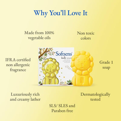 Softsens Kids Soap Samba 75g | Gentle Nourishing Care with Shea Butter & Natural Milk Cream, Dermatologist Tested Baby Soap, Moisturizing Animal Shape Bar Soap For Toddlers & Kids 2-10 Years