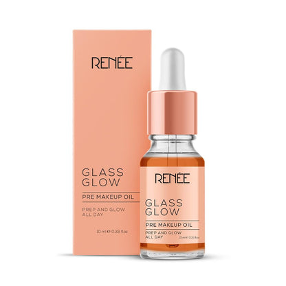 Renée Glass Glow pre makeup oil bottle and packaging on a white background
