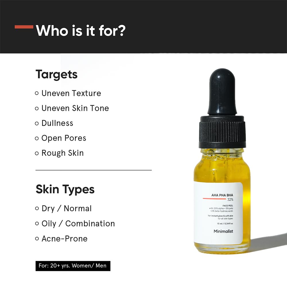Minimalist 25% AHA + 2% BHA + 5% PHA Peeling Serum Solution for Glowing Skin, Smooth Texture & Pore Cleansing | AHA BHA PHA Peel Serum For Weekend Exfoliation | 10 ml