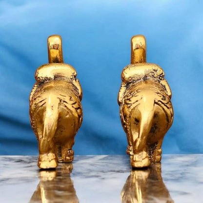 Oxidised Metal Miniature Elephant Pair Decorative Showpiece | Elephant Trunk Up Idol for Living Room Temple Office Table | Vastu Feng Shui Home Decor | 7.5X2.5X5.5 Cm (Regular Quality)