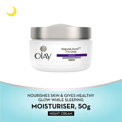 Olay moisturizer jar with text on a white and blue gradient background