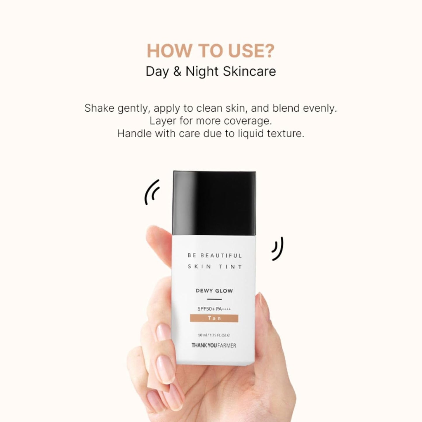 THANKYOU FARMER Be Beautiful Skin Tint (Tan) 3-in-1 Hydrating Tinted Moisturizer, Primer & SPF50+ Sun Protection, Lightweight Daily Base Makeup, Natural Sheer Coverage, Even Skin Tone, Breathable, Dewy Finish for All Skin Types (50ml)