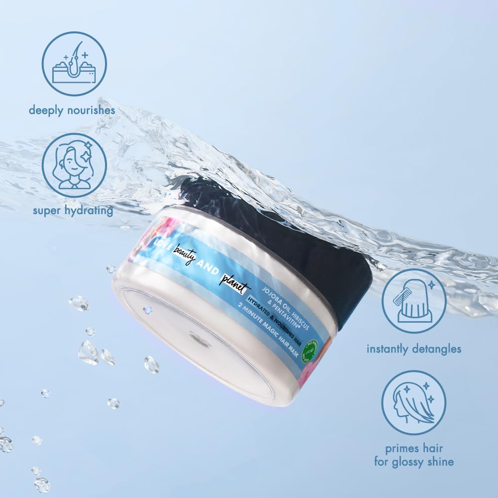 Cosmetic product with water droplets and text on a light blue background