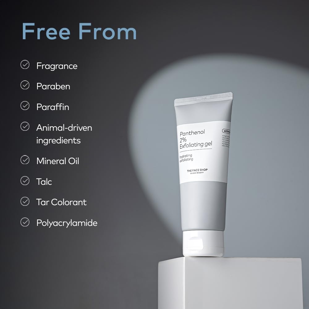 Skincare tube labeled 'Free From' with listed ingredients on a dark background
