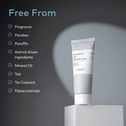 Skincare tube labeled 'Free From' with listed ingredients on a dark background