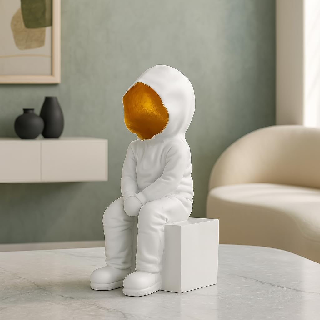 Xtore Modern Abstract White and Gold Figurine | Resin Home Decor Accent | Unique Art Piece for Living Room, Office, or Gallery | Contemporary and Thought - Provoking Design