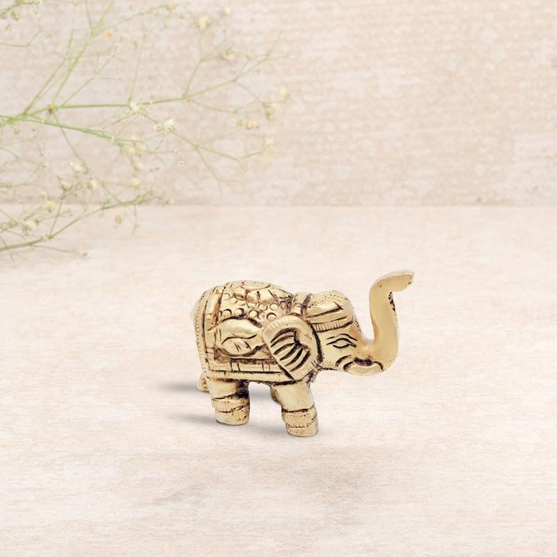 Brass Animal Elephant Sculpture Statue Handcrafted Decorative Showpiece Idol for Home, Office Dcor (Height : 4cm Length | Weight : 123gm Approxe)