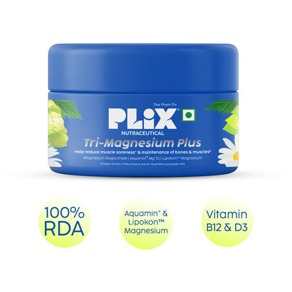 PLIX THE PLANT FIX Tri-Magnesium Plus Tablets | Bis-Glycinate & Chamomile Extract | 440mg Elemental Magnesium | High Absorption for Sleep, Muscle Recovery & Relaxation | 60 Tablets