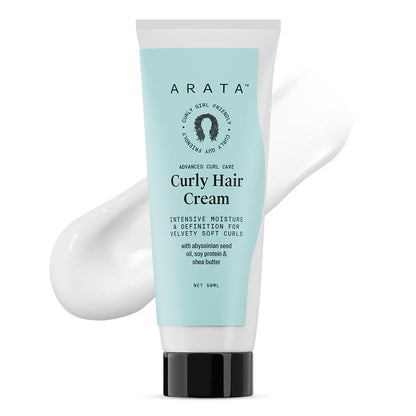Arata Curl Cream For Curly, Frizzy & Dry Hair | Moisturises & Hydrates Curls | Reduces Frizz| Derma Tested | Soy Protein & Shea Butter | 50g