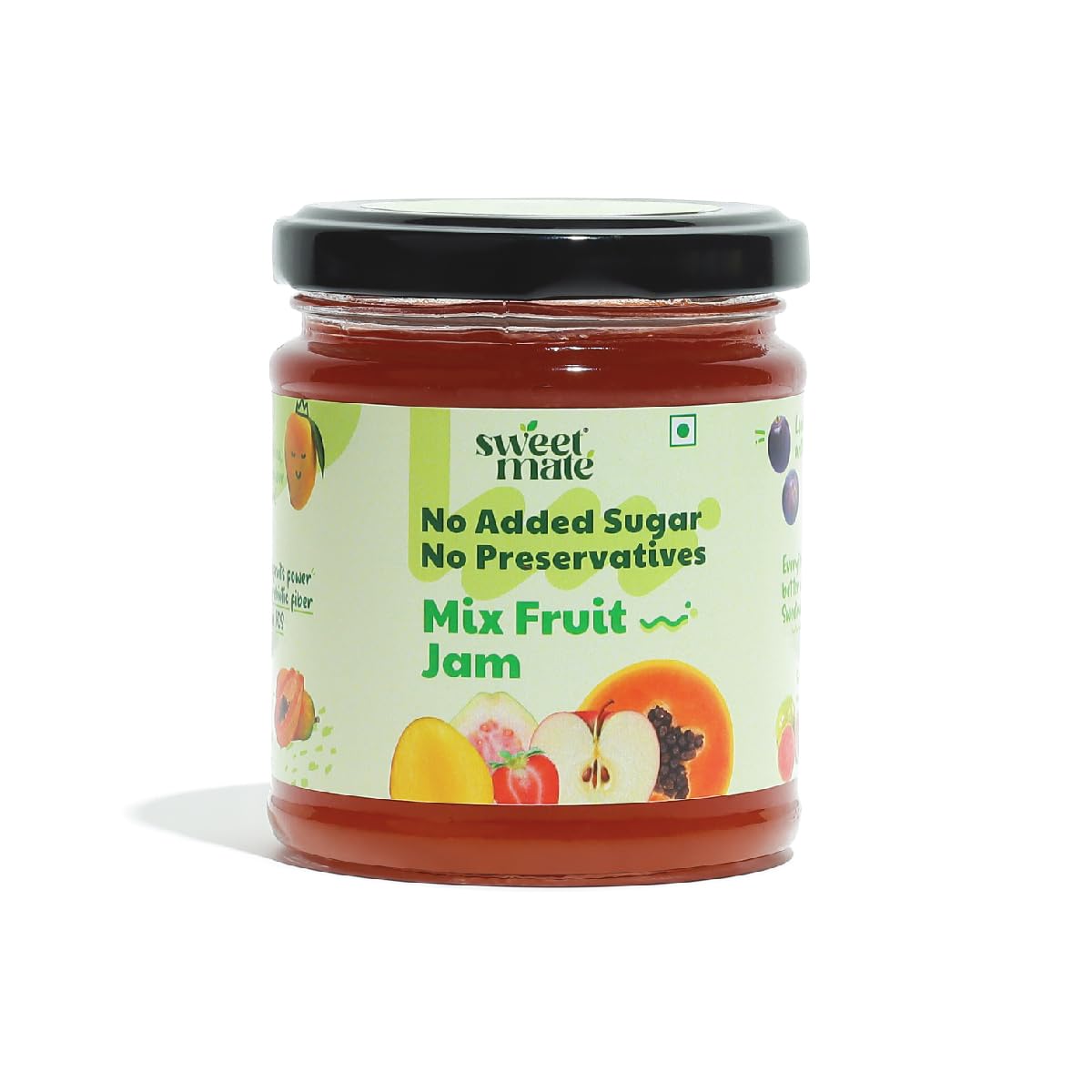 Sweetmate Mix Fruit Jam for Kids and Adults - (220g) | 100% Pure No Added Sugar | With Real Fruit Pulp | Naturally Sweetened | Diabetic and Keto Friendly | Delicious Jam