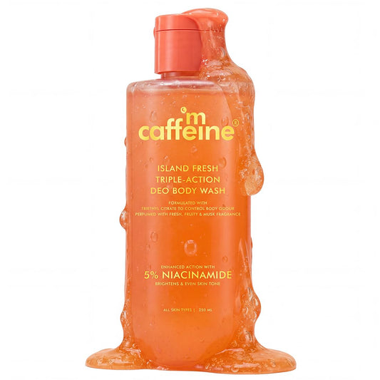 Caffeine Island Fresh Triple-Action Deo Body Wash bottle on a white background