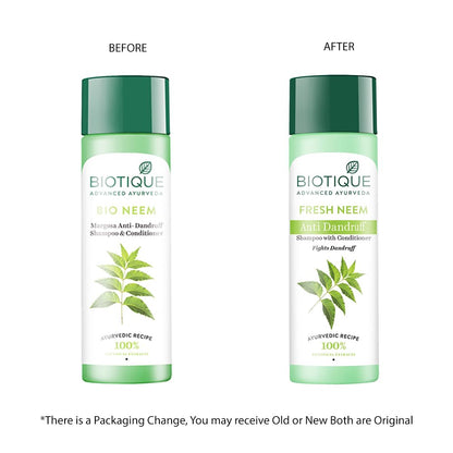 Biotique shampoo bottles labeled 'Before' and 'After' on a white background