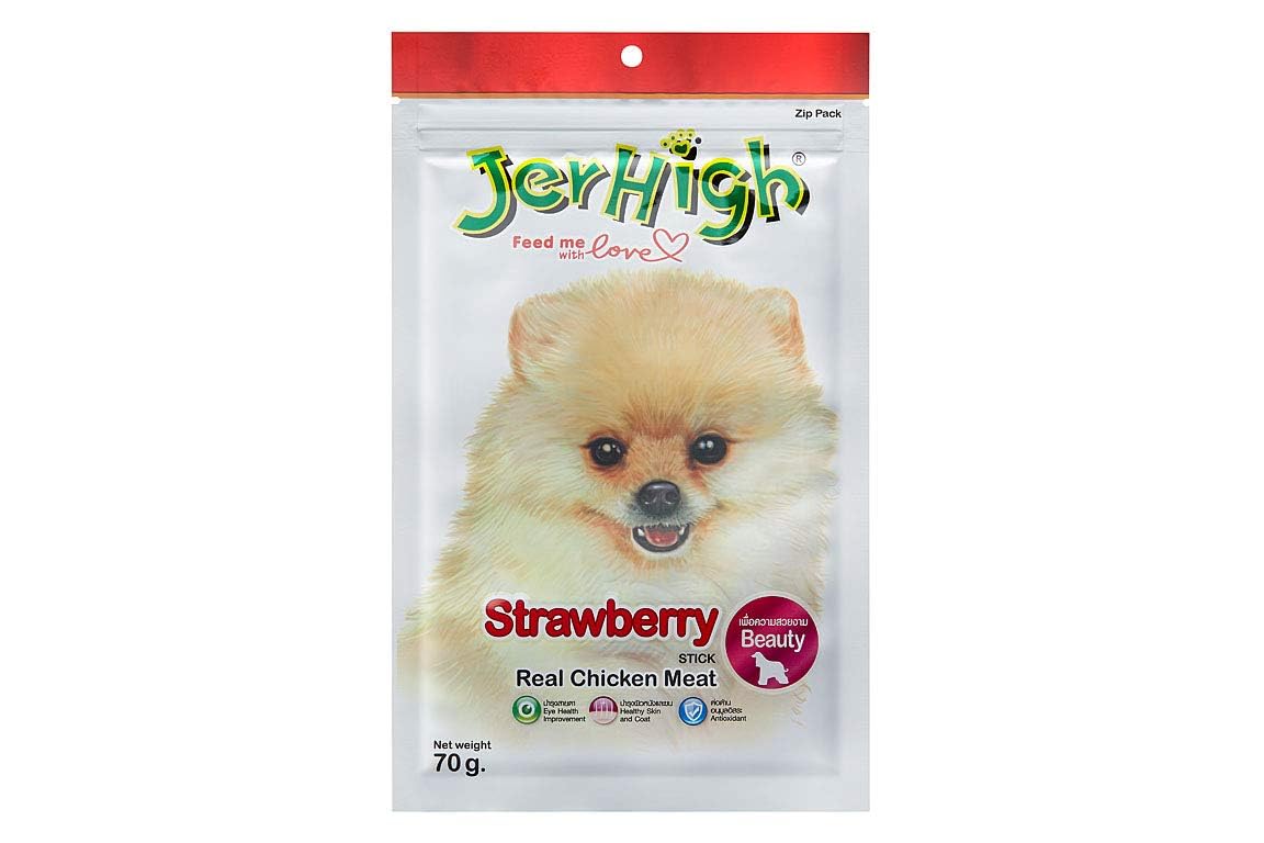 Jerhigh Chicken Dog Treats, Human Grade High Protein Chicken, Fully Digestible Healthy Snack & Training Treat, Free from by-Products & Gluten, Strawberry 70 Gm (1 X 70 G),All Life Stages