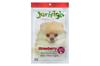 Jerhigh Chicken Dog Treats, Human Grade High Protein Chicken, Fully Digestible Healthy Snack & Training Treat, Free from by-Products & Gluten, Strawberry 70 Gm (1 X 70 G),All Life Stages