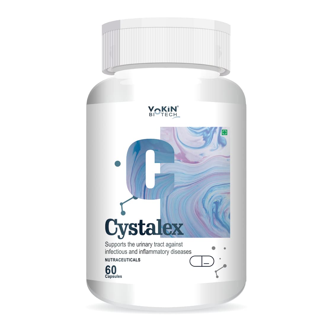 Cystalex supplement bottle with white cap and colorful label on a white background