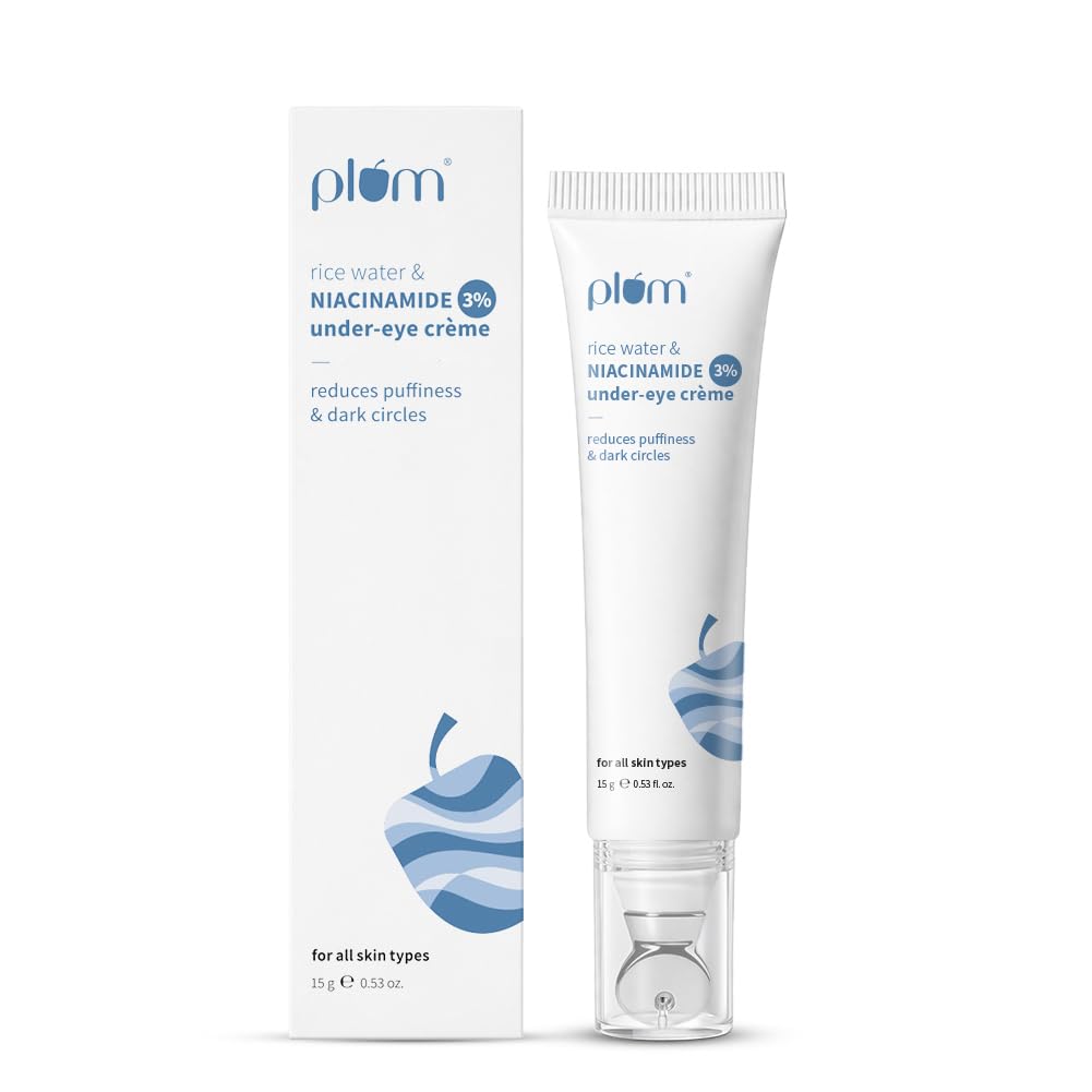 Plum Rice Water & Niacinamide 3% Under-Eye Crème 15g | With Peptides Ceramides & Caffeine