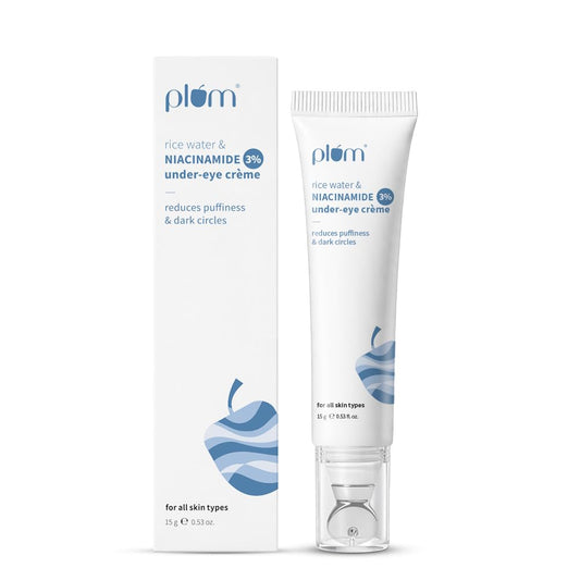 Plum Rice Water & Niacinamide 3% Under-Eye Crème 15g | With Peptides Ceramides & Caffeine