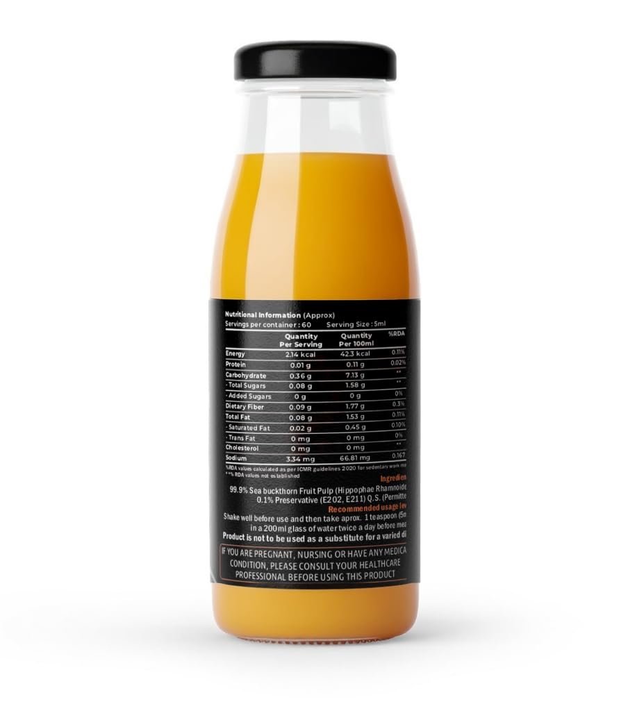Simply Earth Sea Buckthorn Pulp Liquid Concentrate, Rich in Omega 3-6-7-9, Vitamin C & Antioxidants, Superfood for Immunity, Skin & Heart Health, 300 ML