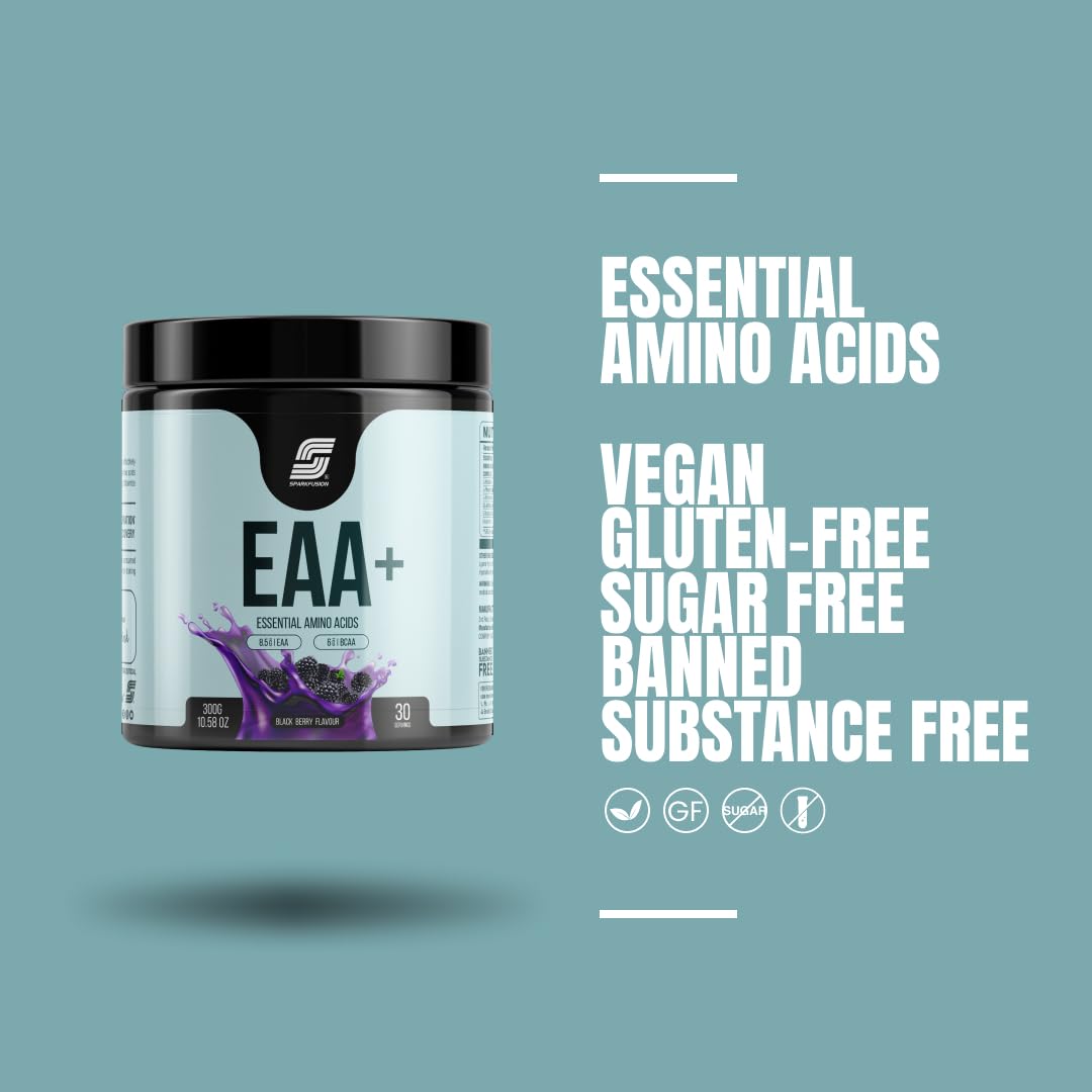 Sparkfusion 8500 mg Eaa+ & 6000mg Bcaa (300 gm) Essential Amino Acids | Pre/Intra Workout and Muscle Growth & Recovery | All 9 Essential Amino Acid EAA Powder (Black Berry)