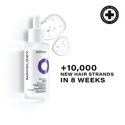 Novology hair care product with text on a white background