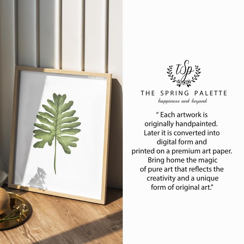 Philodendron Botanical Wall Painting| Modern Art Painting for Living Room Bed Room and Office | 11 x 14 inches (Natural Frame)